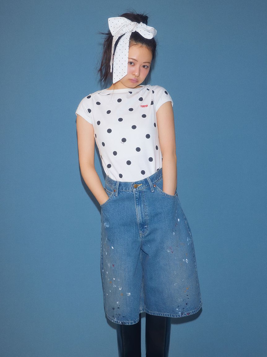 FURFUR「Leeコラボペイントデニムハーフパンツ」|デニム|