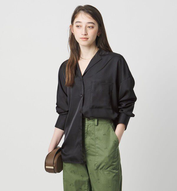 UNITED ARROWS「シルクライク オープンカラー シャツ」|シャツ・ブラウス|BLACK