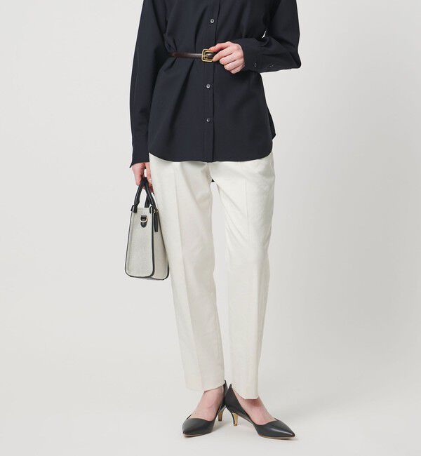 UNITED ARROWS「シャイニー スリム パンツ WHITE ‐ストレッチ ウォッシャブル‐」|スラックス|OFF WHITE