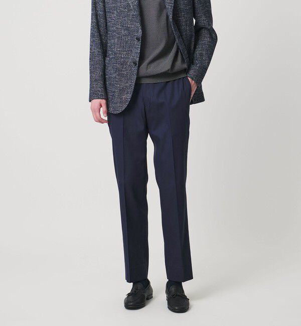 UNITED ARROWS「クールモーション ドビー サイドエクステンド ノープリーツスラックス COMFORT EASY‐MODEL　接触冷感　吸」|スラックス|NAVY