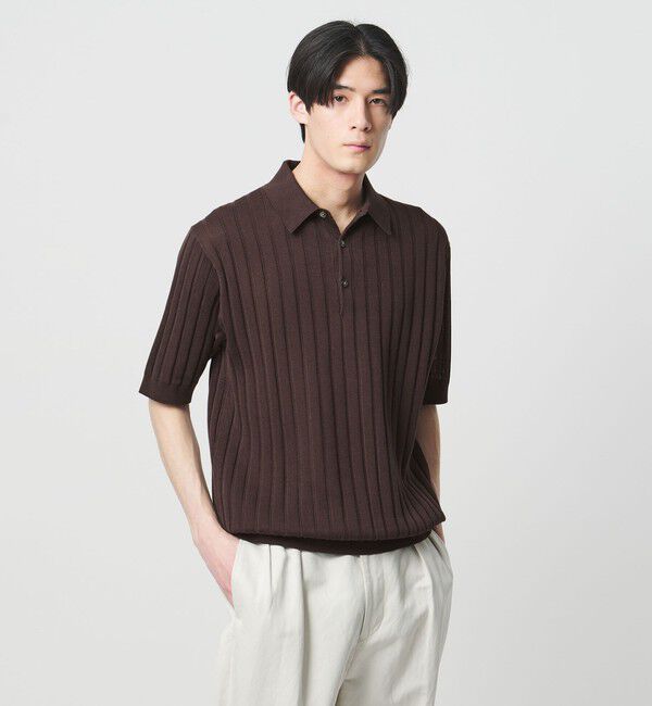 UNITED ARROWS「シャーリーカーン ワイドリブ ニットポロシャツ」|ポロシャツ|DK.BROWN