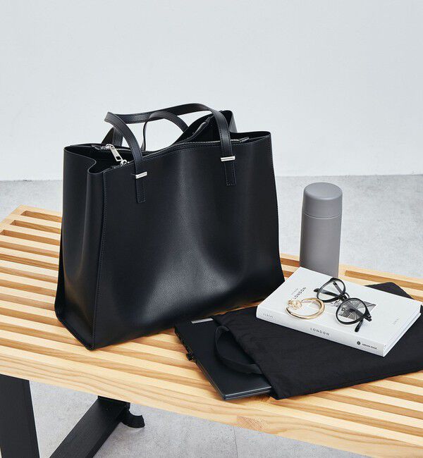 UNITED ARROWS green label relaxing「【WEB限定】ワンポイント シンプル トートバッグ（ソフトPCバッグ付） / A4 / 通勤」|トートバッグ|BLACK