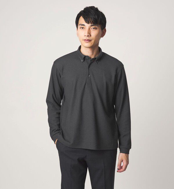 UNITED ARROWS green label relaxing「メランジ カノコ ニュー ボタンダウン 長袖 ポロシャツ」|ポロシャツ|DK.GRAY