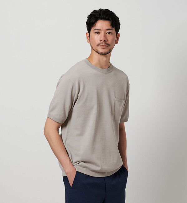 BEAUTY&YOUTH UNITED ARROWS「【WEB限定 WARDROBE SMART】マシーンウォッシュ 1ポケット ニット Tシャツ【抗菌防臭】」|Tシャツ・カットソー|LT.GRAY