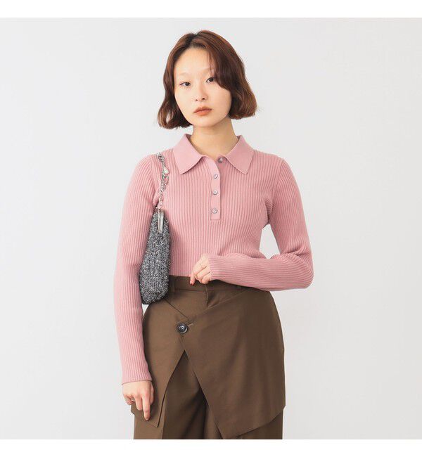 Ray BEAMS 「リブ ニット ポロシャツ」|ニット・セーター|PINK