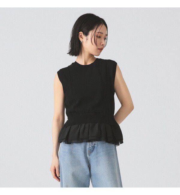 Ray BEAMS 「シアー ペプラム クルーネック ノースリーブ ニット」|ニット・セーター|