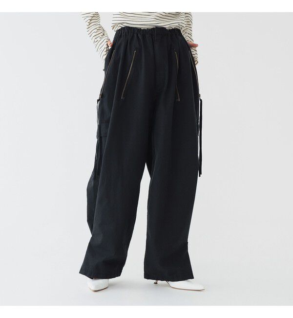 BEAMSBOY「maturely / コットン シルク ジッパー カーゴパンツ」|チノ|BLACK