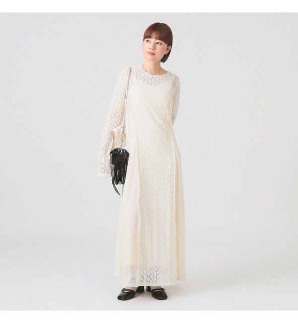 Ray BEAMS 「レース キリカエ メッシュ ワンピース」|ワンピース|OFF WHITE