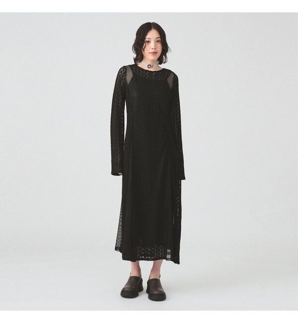 Ray BEAMS 「レース キリカエ メッシュ ワンピース」|ワンピース|BLACK