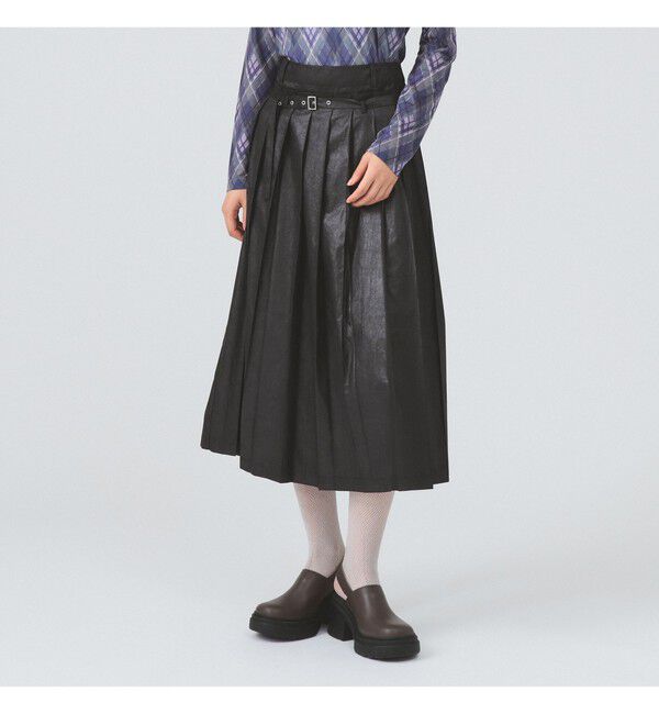 Ray BEAMS 「レザーライクプリーツ スカート」|スカート|BLACK
