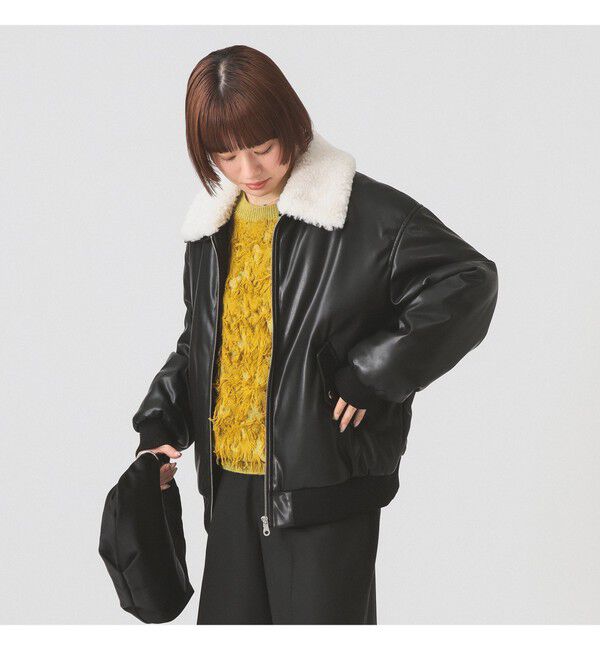 Ray BEAMS 「フェイクレザー ナカワタボマー ブルゾン」|ブルゾン・スタジャン|BLACK