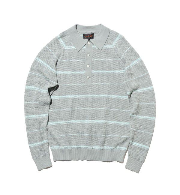 BEAMS PLUS「Knit Polo Basket Weave Stripe」|ポロシャツ|SAX