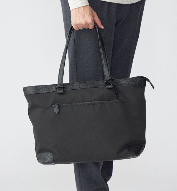 SHIPS「SHIPS: シュリンクレザー &times; ファブリック コンビ トートバッグ」|トートバッグ|ブラック