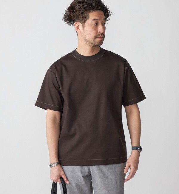 SHIPS「SHIPS: クルーネック ハイゲージ ダンボールニットTシャツ ライト」|Tシャツ・カットソー|ブラウン