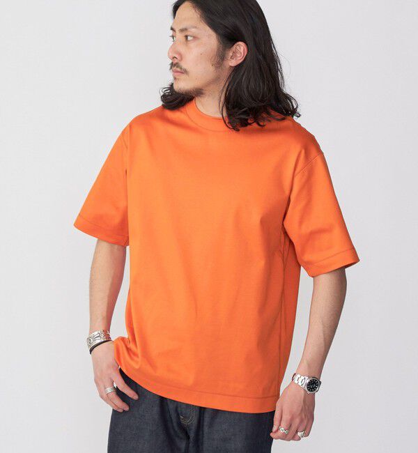 SHIPS「SHIPS: クルーネック ハイゲージ ダンボールニットTシャツ ライト」|Tシャツ・カットソー|オレンジ