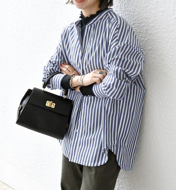 SHIPS any「SHIPS any:〈洗濯機可能〉REPREVE バンド カラー シャツ」|シャツ・ブラウス|ネイビー