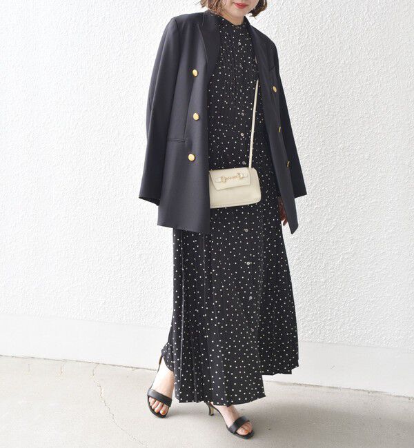 SHIPS for women「〈手洗い可能〉ドット / 花柄 バンドカラー サイド プリーツ ワンピース」|ワンピース|