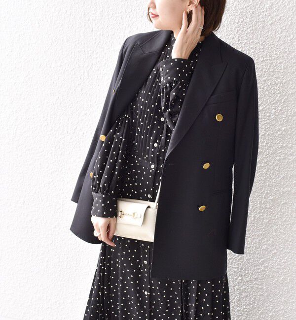 SHIPS for women「〈手洗い可能〉ドット / 花柄 バンドカラー サイド プリーツ ワンピース」|ワンピース|