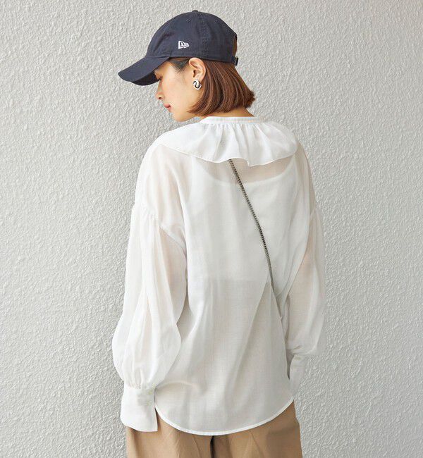 SHIPS for women「〈手洗い可能〉フリルカラー シアー ソリッド ブラウス」|シャツ・ブラウス|