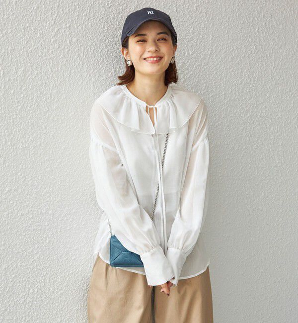 SHIPS for women「〈手洗い可能〉フリルカラー シアー ソリッド ブラウス」|シャツ・ブラウス|