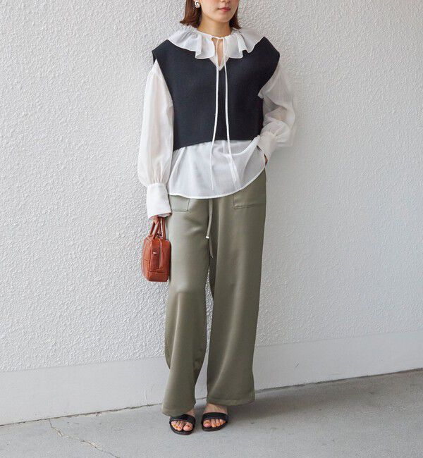 SHIPS for women「〈手洗い可能〉フリルカラー シアー ソリッド ブラウス」|シャツ・ブラウス|