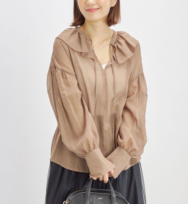 SHIPS for women「〈手洗い可能〉フリルカラー シアー ソリッド ブラウス」|シャツ・ブラウス|