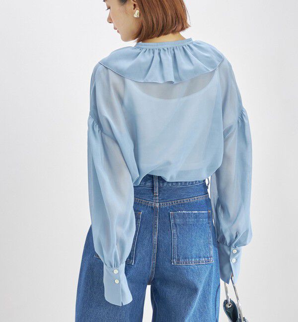 SHIPS for women「〈手洗い可能〉フリルカラー シアー ソリッド ブラウス」|シャツ・ブラウス|
