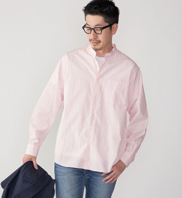 SHIPS「SHIPS: バンドカラー スーピマ コットン ポプリン ストライプ 長袖 シャツ」|シャツ・ブラウス|