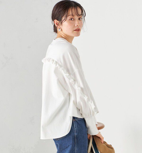 SHIPS for women「〈洗濯機可能〉ロング リブ スリーブ フリル カットソー」|Tシャツ・カットソー|