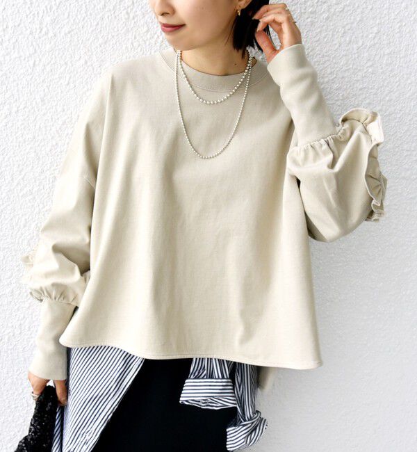 SHIPS for women「〈洗濯機可能〉ロング リブ スリーブ フリル カットソー」|Tシャツ・カットソー|