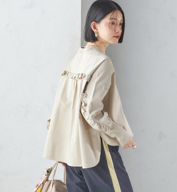 SHIPS for women「〈洗濯機可能〉ロング リブ スリーブ フリル カットソー」|Tシャツ・カットソー|