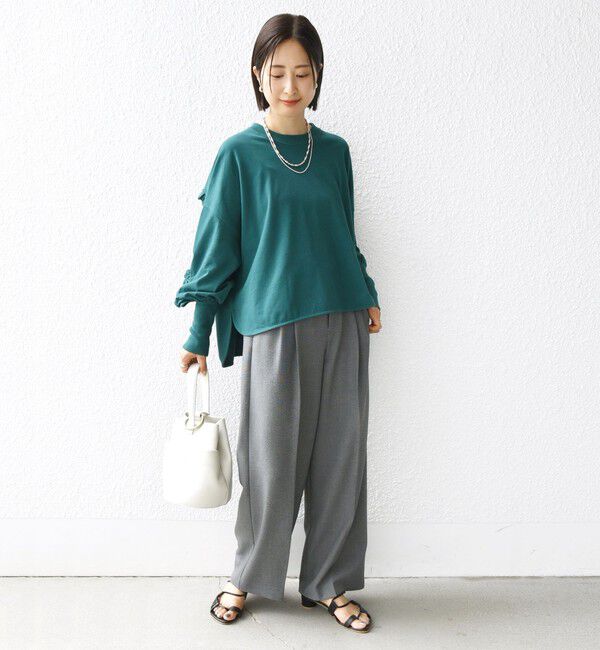 SHIPS for women「〈洗濯機可能〉ロング リブ スリーブ フリル カットソー」|Tシャツ・カットソー|