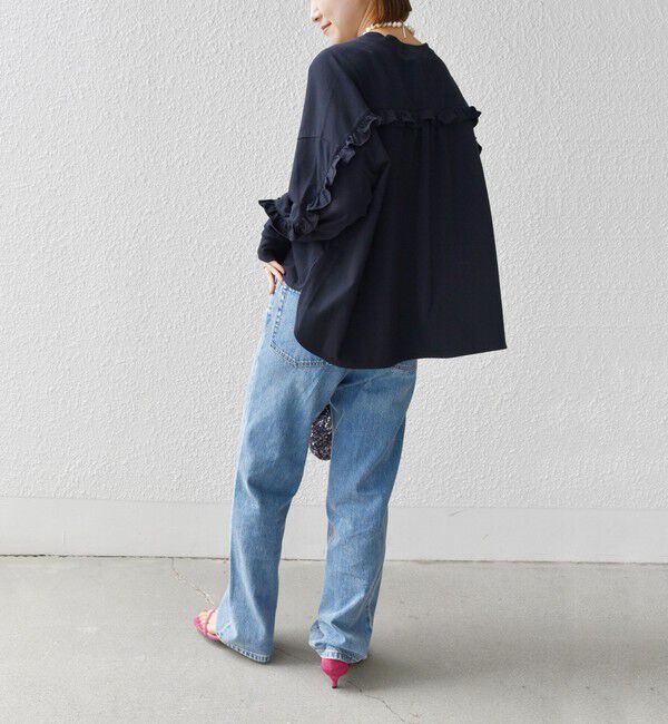 SHIPS for women「〈洗濯機可能〉ロング リブ スリーブ フリル カットソー」|Tシャツ・カットソー|