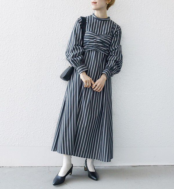 SHIPS any「SHIPS any:〈手洗い可能〉ストライプ ツイスト ビスチェ ワンピース」|ワンピース|ブラック