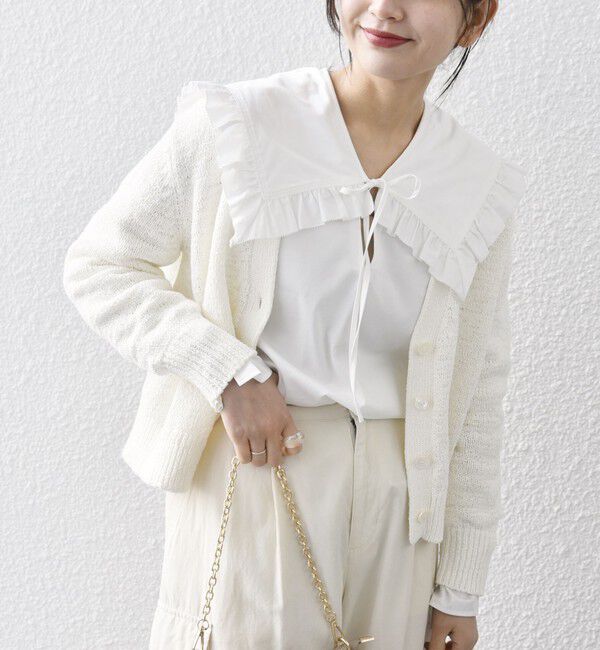 SHIPS any「SHIPS any:〈洗濯機可能〉コットン サテン フリル カラー ブラウス」|シャツ・ブラウス|