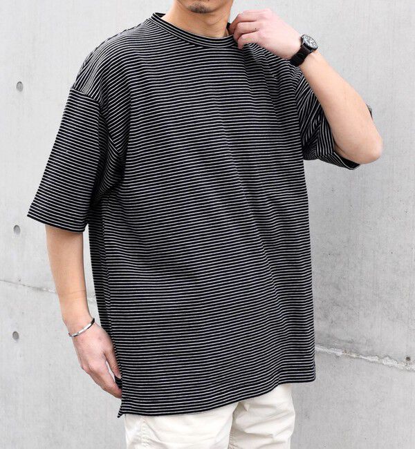 SHIPS any「SHIPS any: マイクロボーダー ミニ裏毛 ライト スウェット ライク Tシャツ◇」|Tシャツ・カットソー|