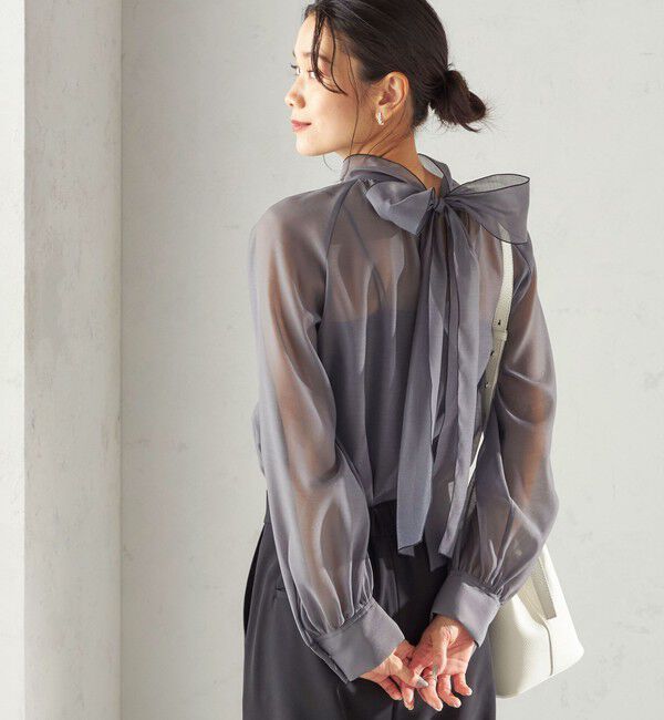 SHIPS for women「〈手洗い可能〉オーガンジー リボン ブラウス」|シャツ・ブラウス|グレー