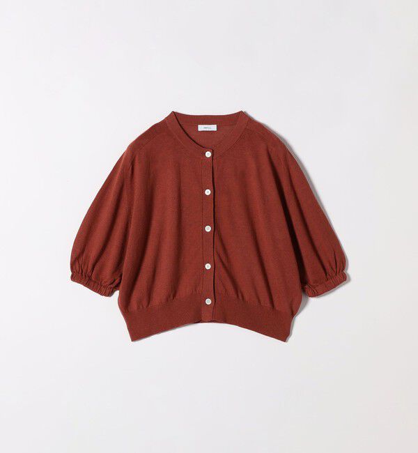 SHIPS any「SHIPS any:〈手洗い可能〉リネン ミックス ワイド パフ クルーネック シアー カーディガン」|カーディガン|