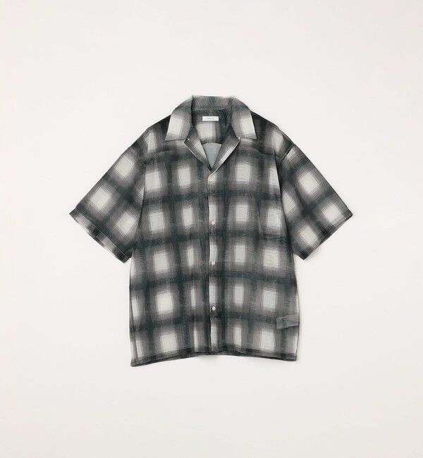 SHIPS any「SHIPS any: メッシュ オンブレチェック / ウェーブ パターン オープンカラー シアー シャツ◇」|シャツ・ブラウス|