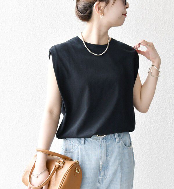 SHIPS any「《一部追加予約》SHIPS any:〈抗菌防臭/洗濯機可能〉USAコットン ラウンドヘム ノースリーブ TEE」|Tシャツ・カットソー|