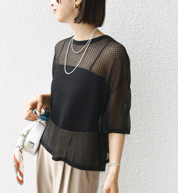 SHIPS for women「〈手洗い可能〉メッシュ編 半袖 ニット プルオーバー」|ニット・セーター|