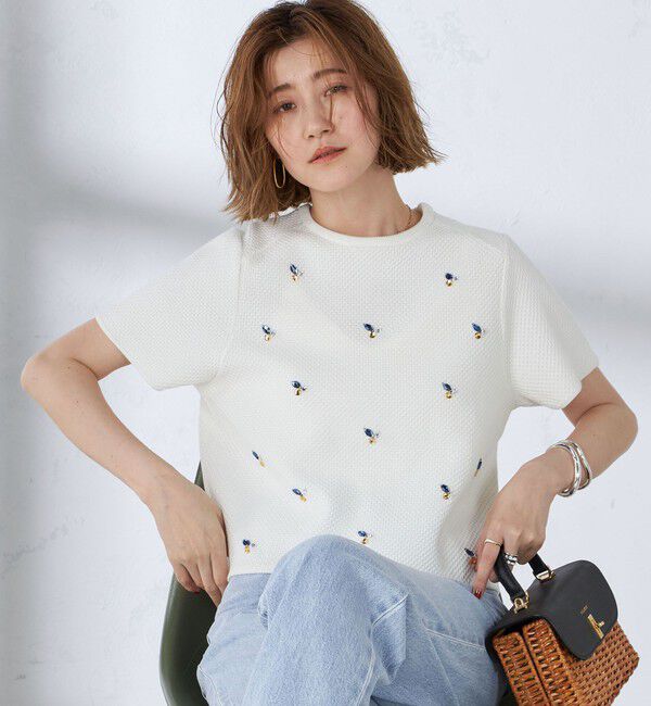 SHIPS for women「【WEB限定】〈手洗い可能〉ハイツイスト コットン ビジュー カノコ ニット」|プルオーバー|
