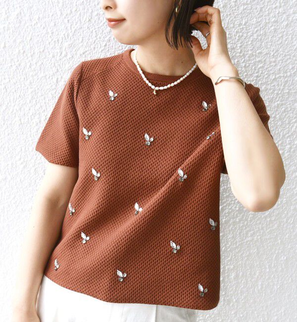 SHIPS for women「【WEB限定】〈手洗い可能〉ハイツイスト コットン ビジュー カノコ ニット」|プルオーバー|