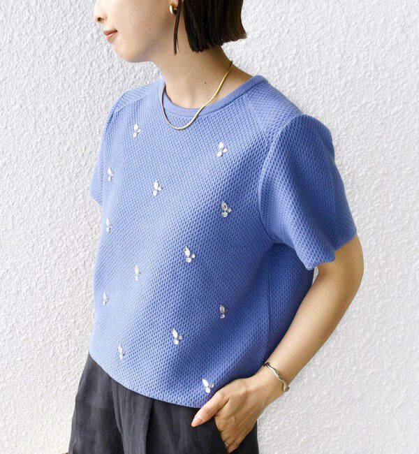 SHIPS for women「【WEB限定】〈手洗い可能〉ハイツイスト コットン ビジュー カノコ ニット」|プルオーバー|