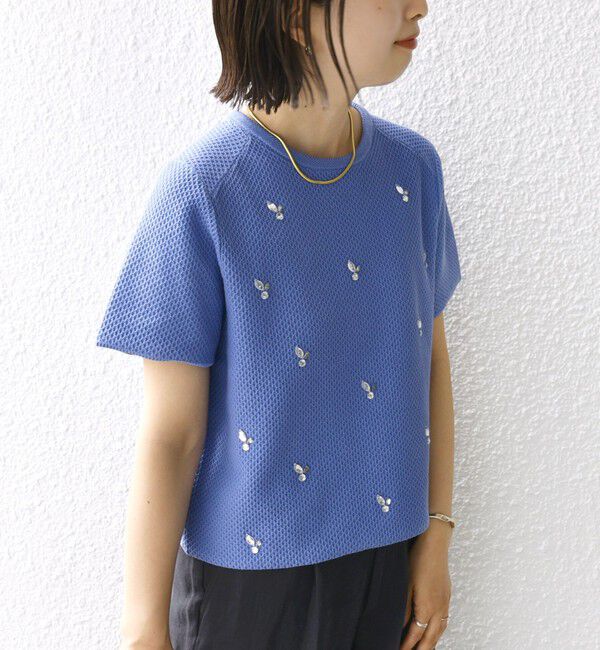 SHIPS for women「【WEB限定】〈手洗い可能〉ハイツイスト コットン ビジュー カノコ ニット」|プルオーバー|