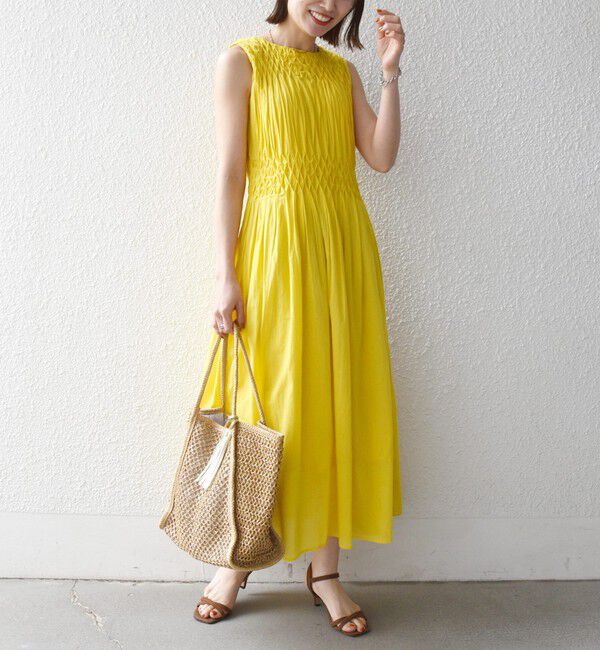 SHIPS any「《一部追加予約》【WEB限定】SHIPS any: ハンドスモッキング  コットン フレア ノースリーブ ワンピース」|ワンピース|