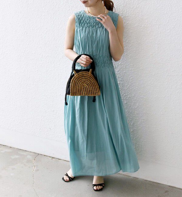 SHIPS any「《一部追加予約》【WEB限定】SHIPS any: ハンドスモッキング  コットン フレア ノースリーブ ワンピース」|ワンピース|