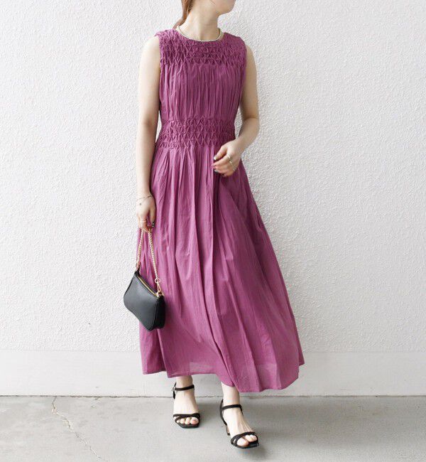 SHIPS any「《一部追加予約》【WEB限定】SHIPS any: ハンドスモッキング  コットン フレア ノースリーブ ワンピース」|ワンピース|