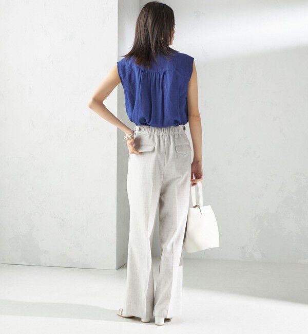 SHIPS for women「〈手洗い可能〉麻混 フロント フリル フレンチスリーブ ブラウス」|シャツ・ブラウス|