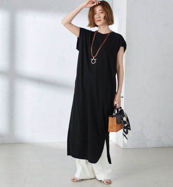 SHIPS for women「〈手洗い可能〉ジャージ スリット ワンピース」|ワンピース|ブラック